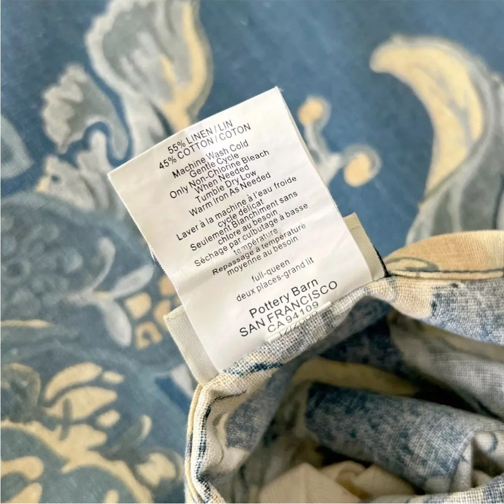 Pottery Barn Bristol Palampore Floral FULL/QUEEN Duvet Cover Blue Cream Linen PB
